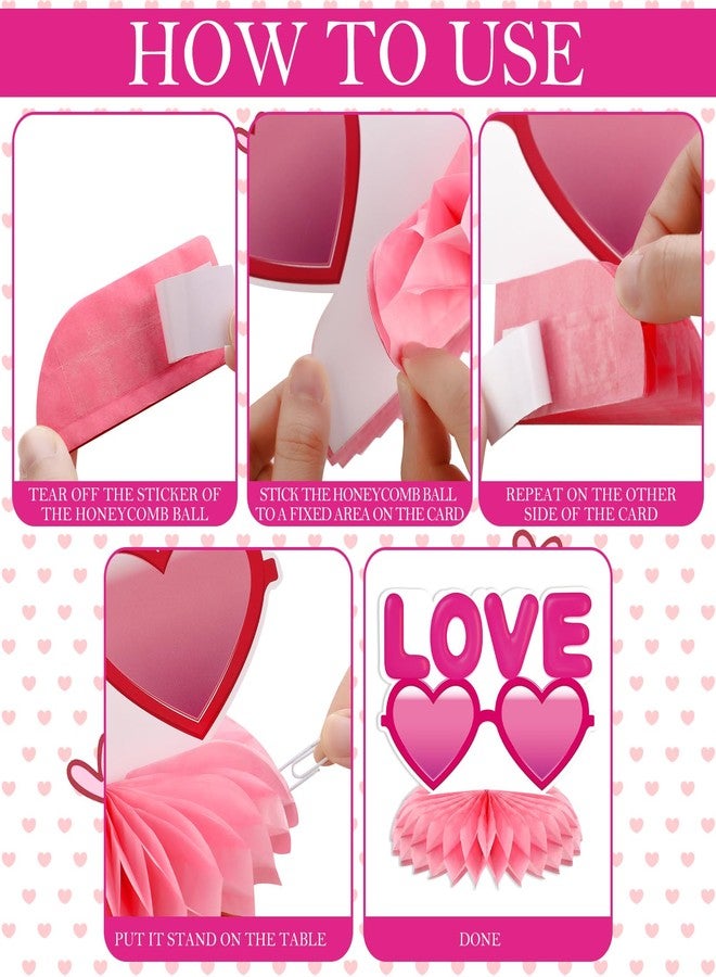 RoundFunny 9 Pcs Galentines Day Decorations Honeycomb Centerpieces 3D Pink Table Decorations Love-themed Ornaments for Happy Galentines Day Party Supplies - Image 3